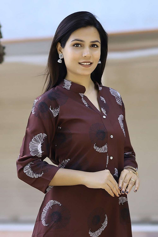 Brown Printed Viscose Rayon Co-Ord Set