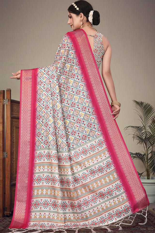 Pink Floral Printed Cotton Silk Saree (AXALI1-RANI)