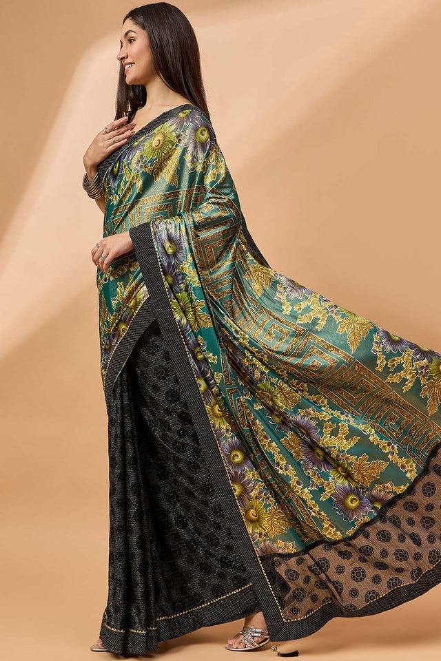Black Poly Chiffon Woven Saree