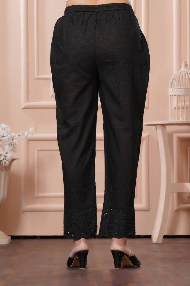 Black Embroidered Cotton Anarkali Suit Set