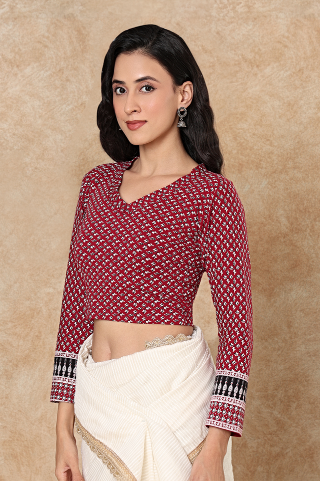 Maroon Printed Lycra Blouse (RF-0301-MRON)