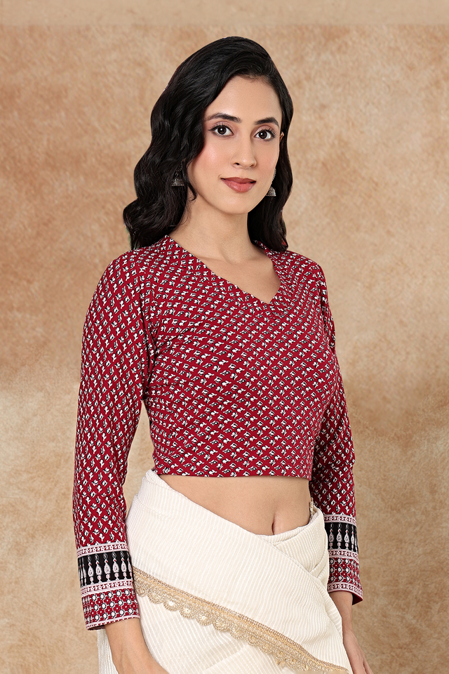 Maroon Printed Lycra Blouse (RF-0301-MRON)