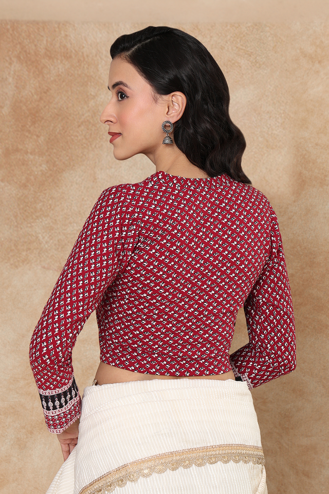 Maroon Printed Lycra Blouse (RF-0301-MRON)