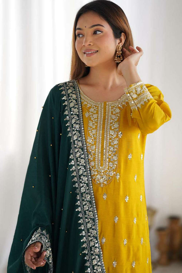 Violet Embroidered Silk Sharara Suit Set