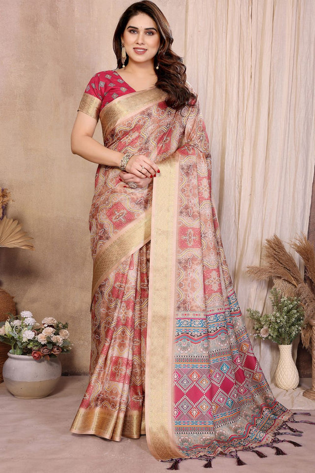 Brown Printed Cotton Silk Saree (BANDHEJ1-CHIKU)