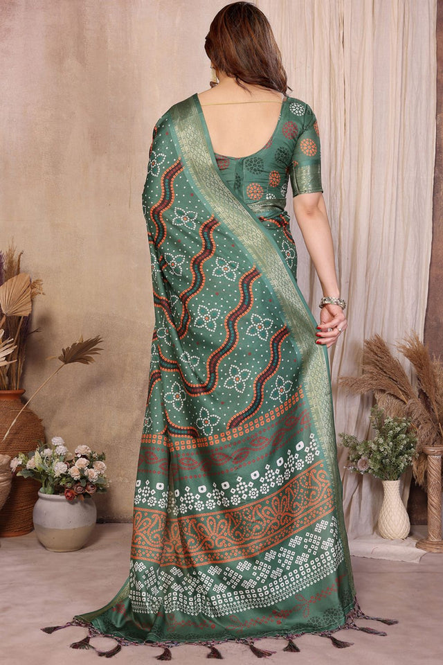 Green Printed Cotton Silk Saree (BANDHEJ1-GREEN)