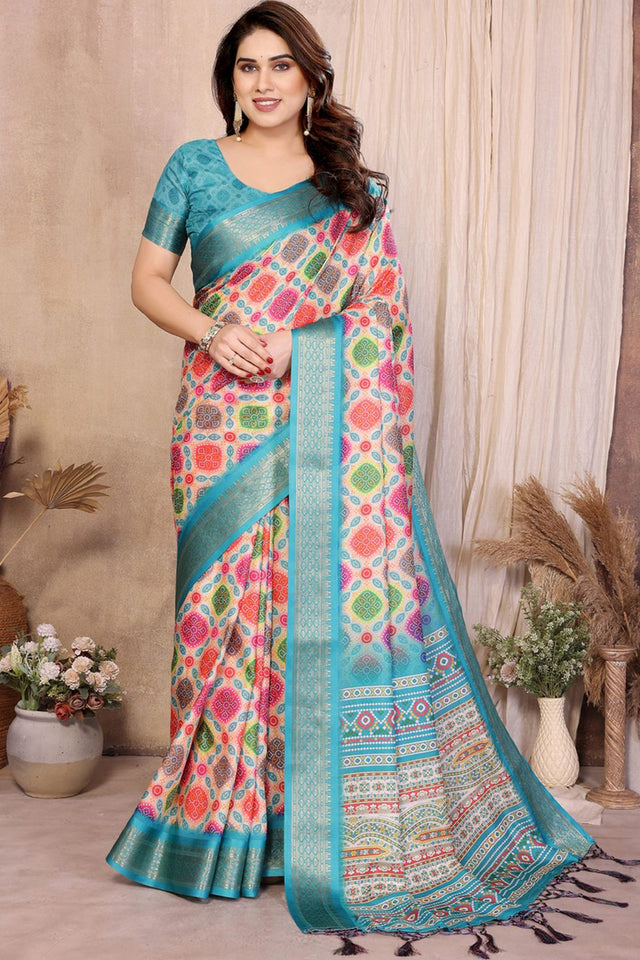 Multi Color Printed Cotton Silk Saree (BANDHEJ1-MULTI)