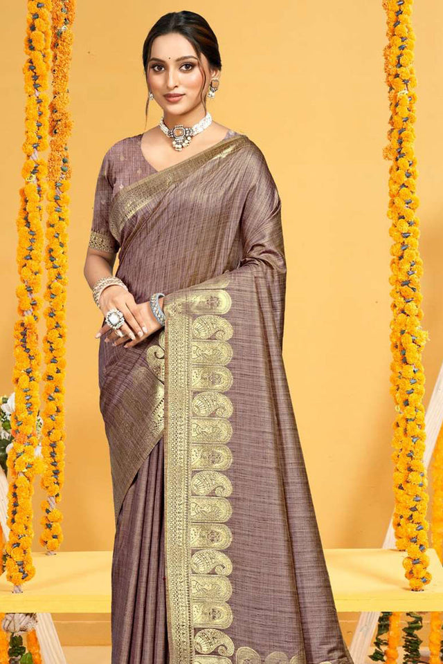 Brown Woven Silk Saree