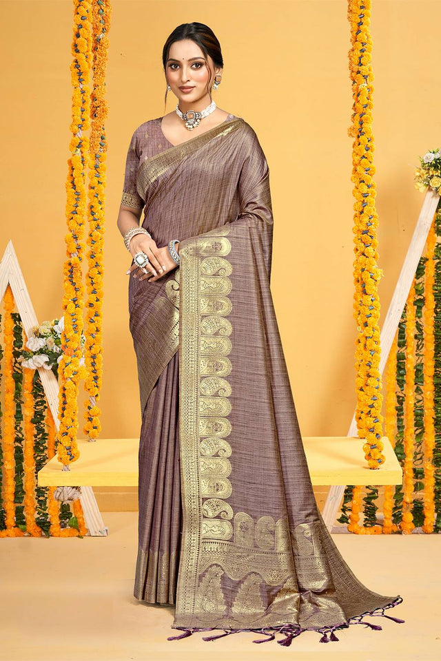 Brown Woven Silk Saree