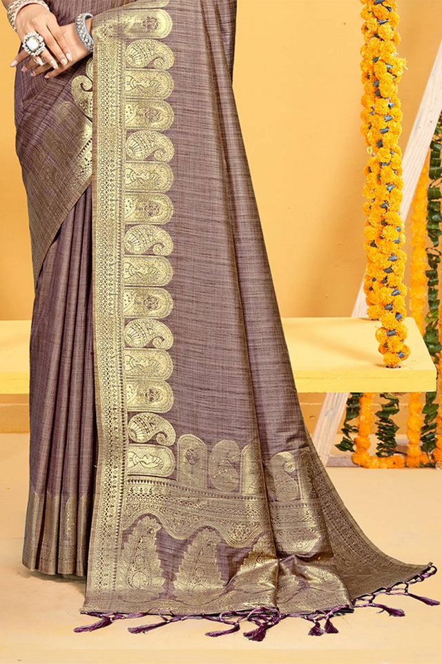 Brown Woven Silk Saree