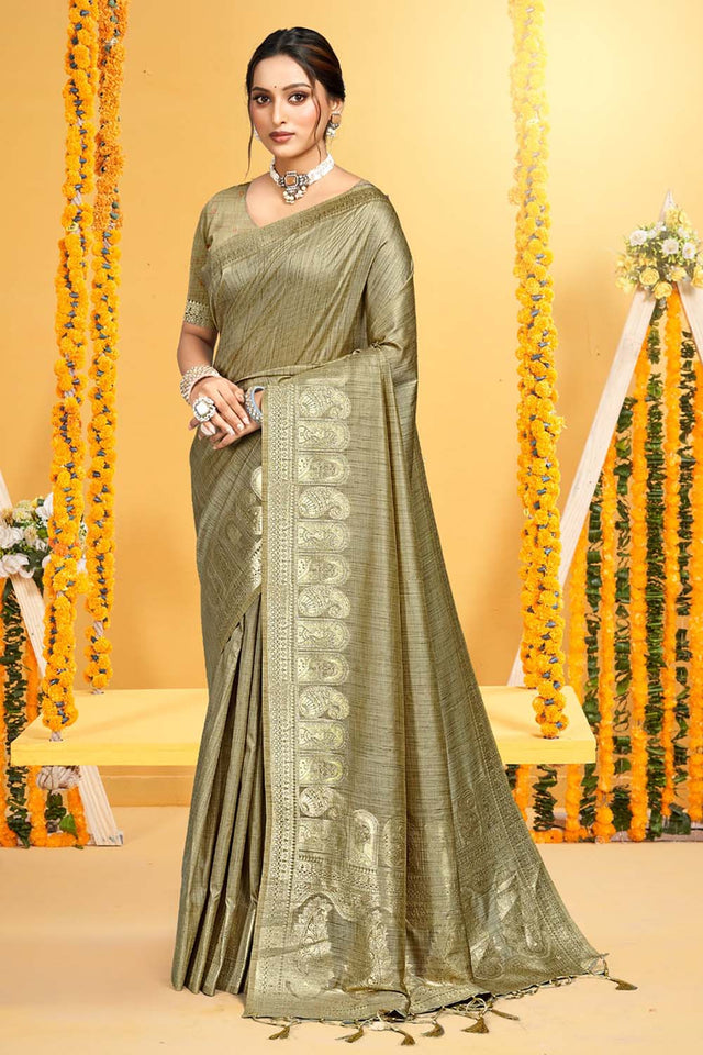 Beige Woven Silk Saree