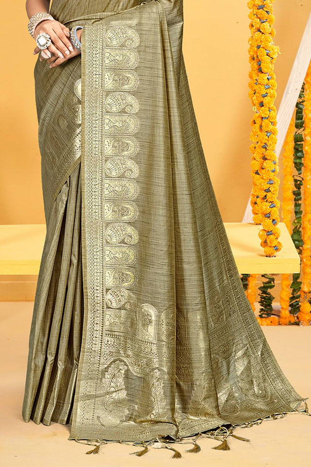 Brown Woven Silk Saree