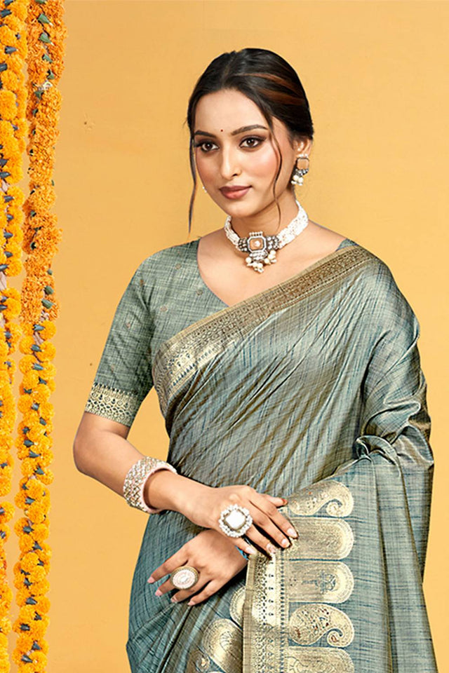 Grey Woven Silk Saree