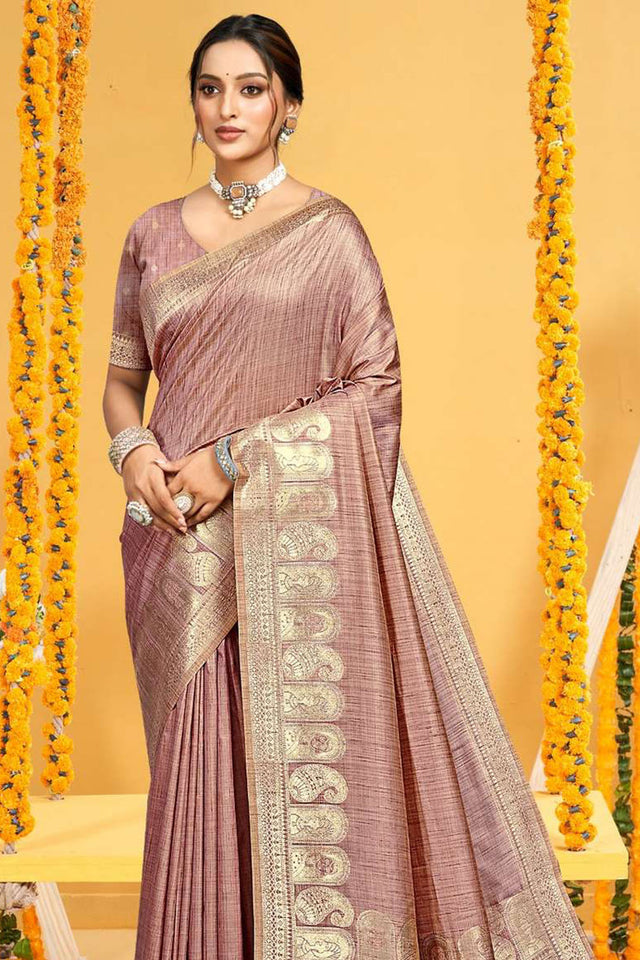 Peach Woven Silk Saree