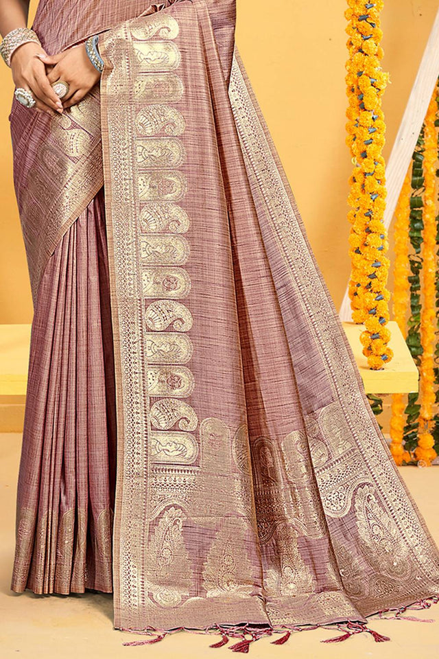 Pink Woven Silk Saree