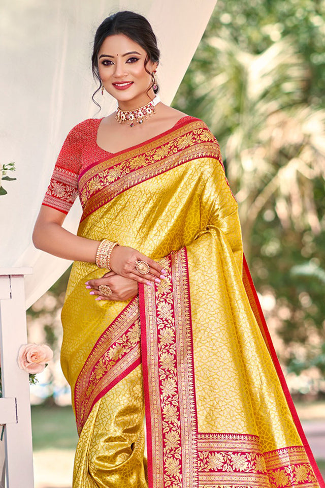 Yellow Woven Silk Saree