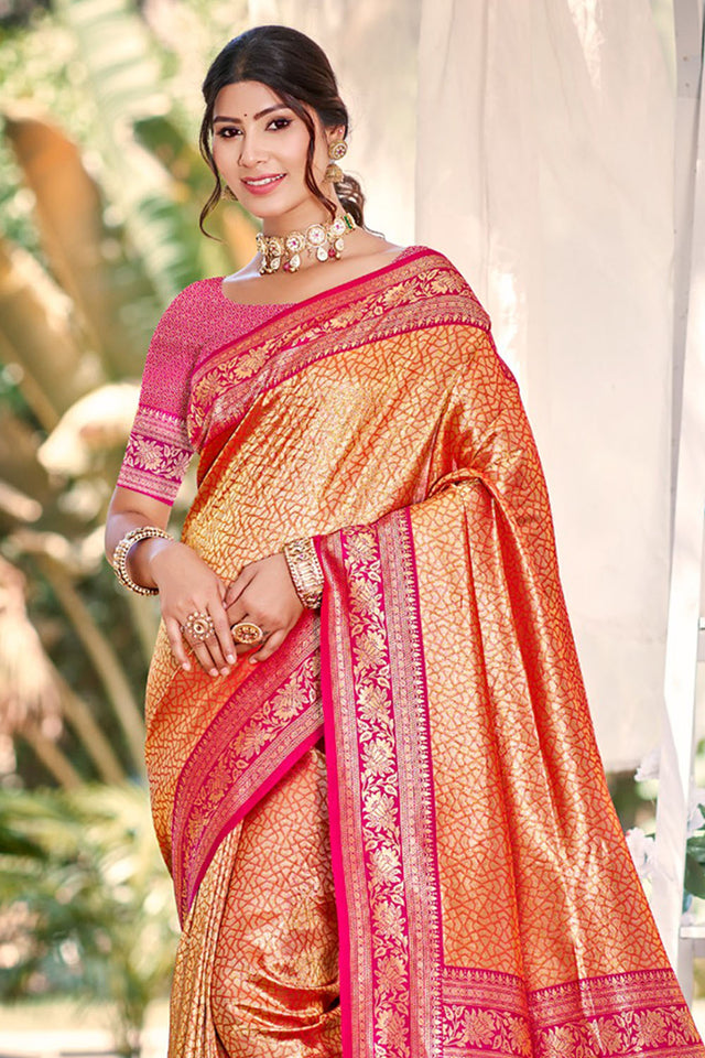 Pink Woven Silk Saree
