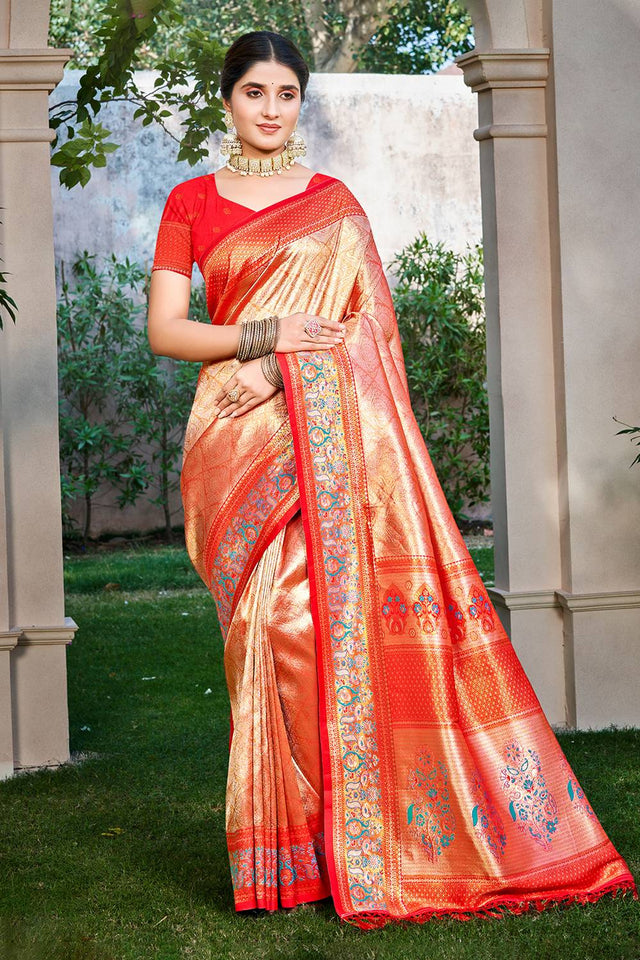 Red Woven Kanjivaram Silk Saree