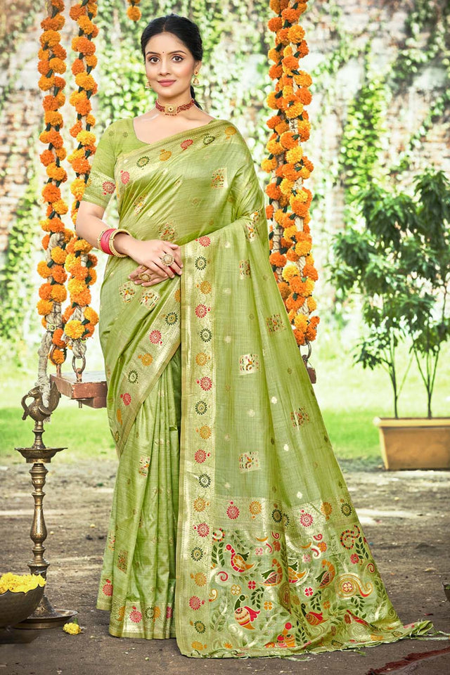 Green Woven Silk Saree