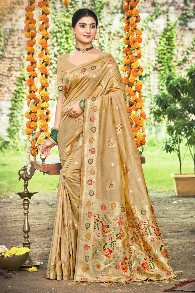 Brown Woven Silk Saree