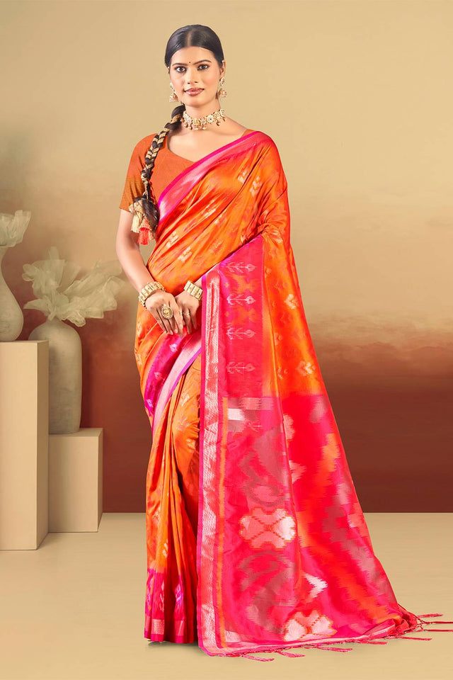 Orange Woven Silk Saree
