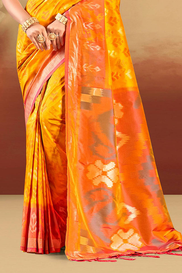 Yellow Woven Silk Saree