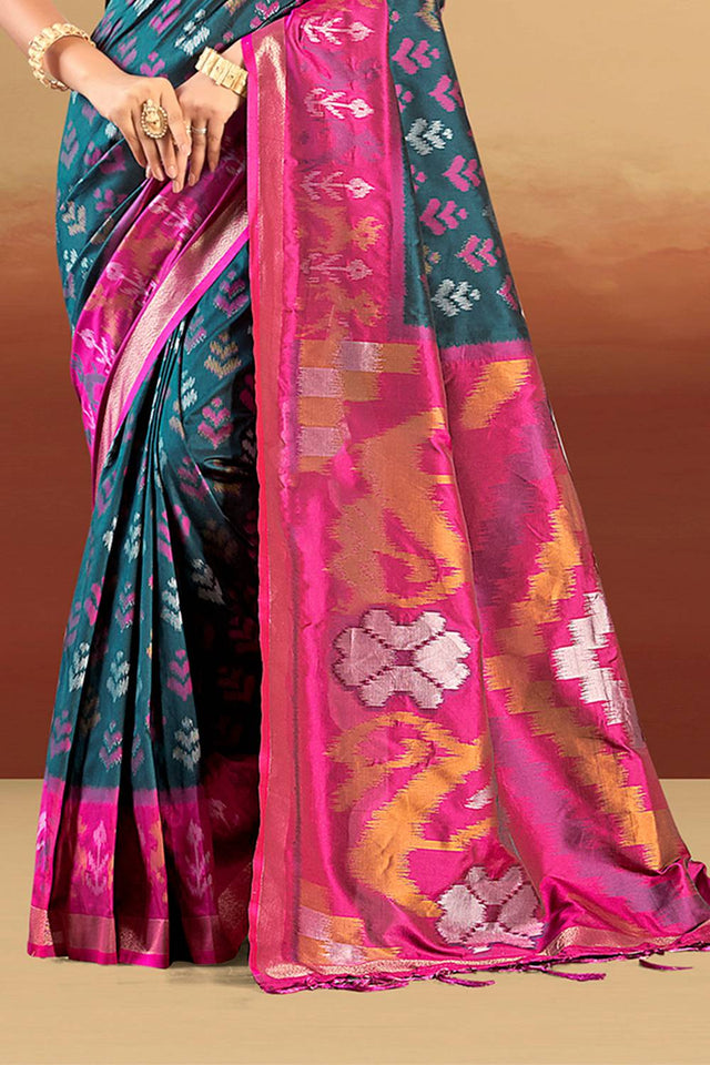 Blue Woven Silk Saree