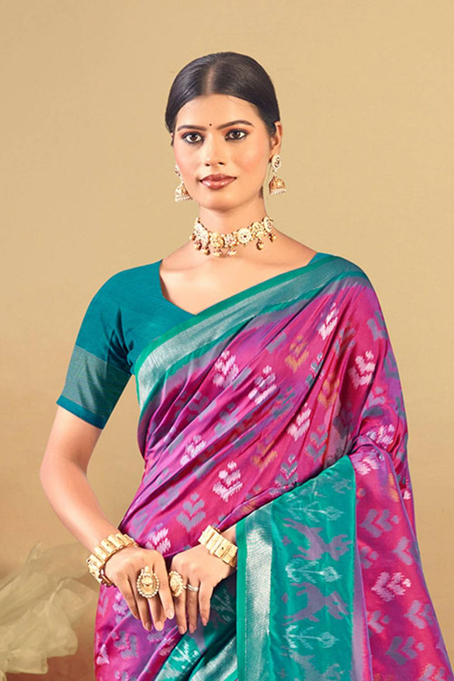 Pink Woven Silk Saree