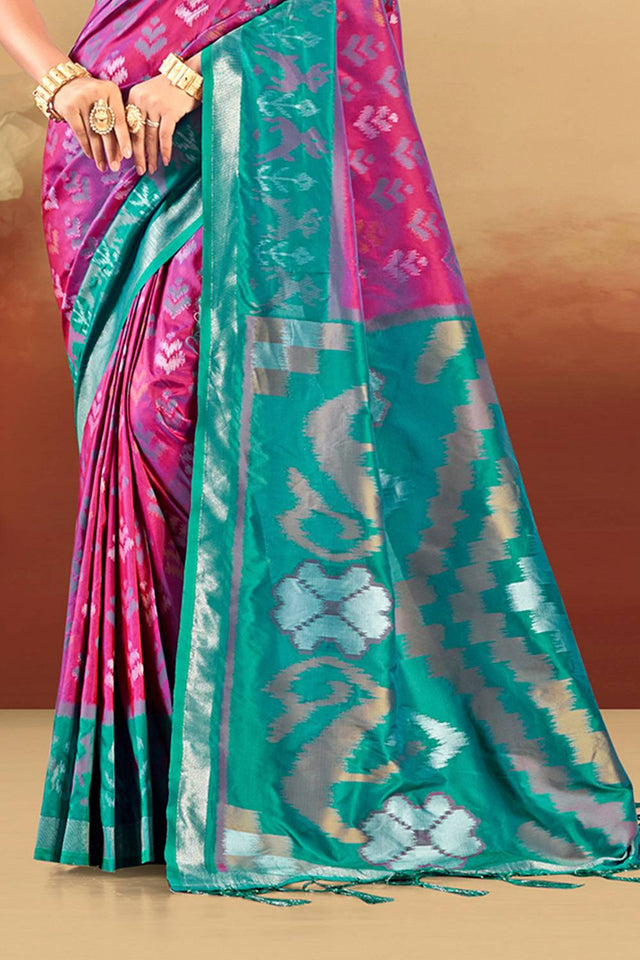 Pink Woven Silk Saree
