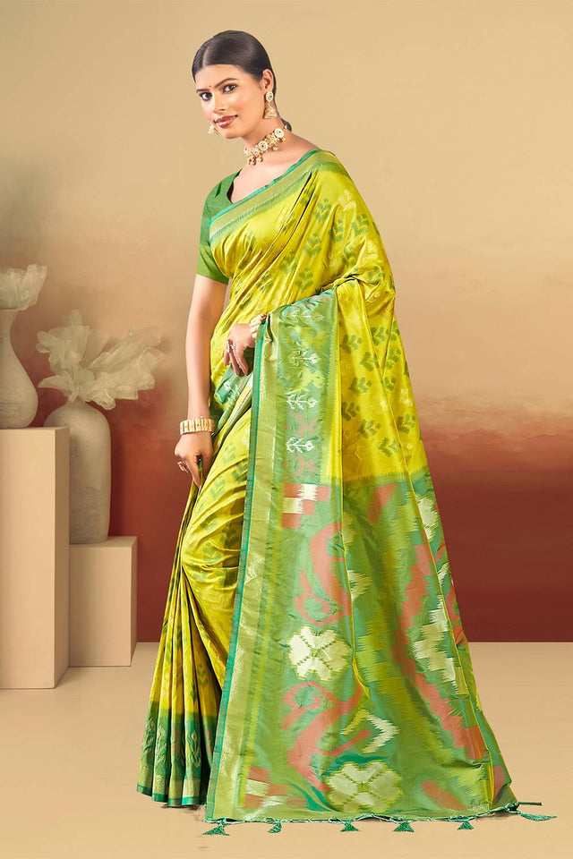 Yellow Woven Silk Saree