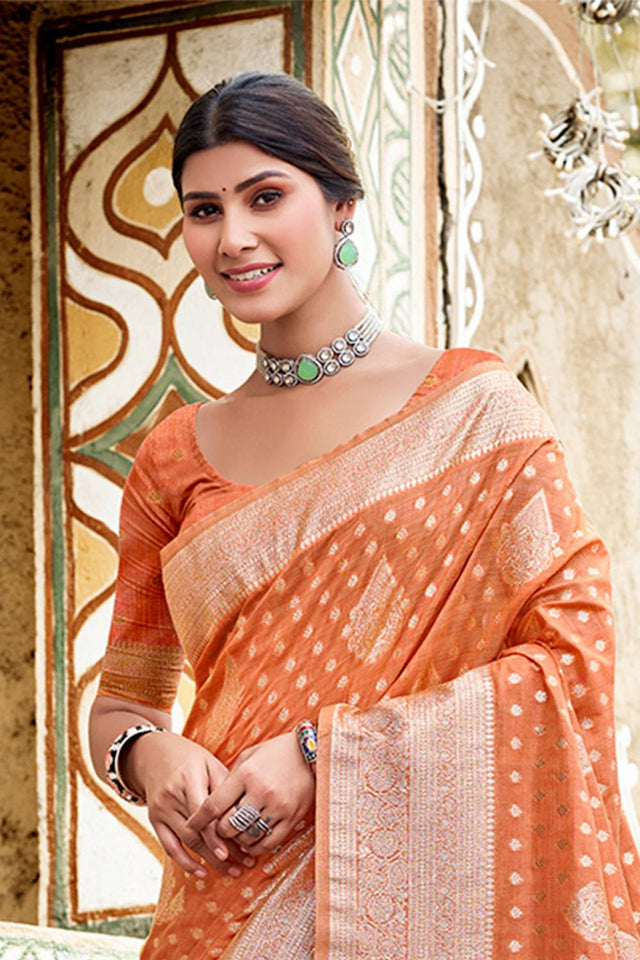 Orange Woven Silk Saree