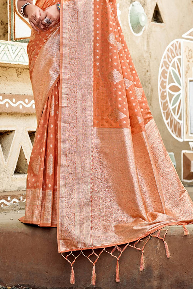 Orange Woven Silk Saree
