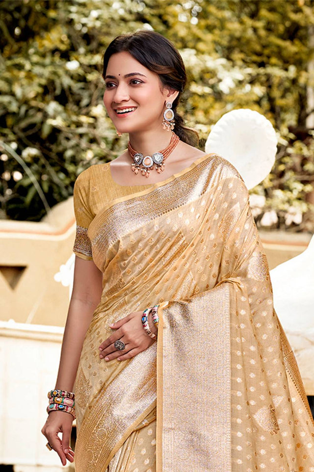 Yellow Woven Silk Saree