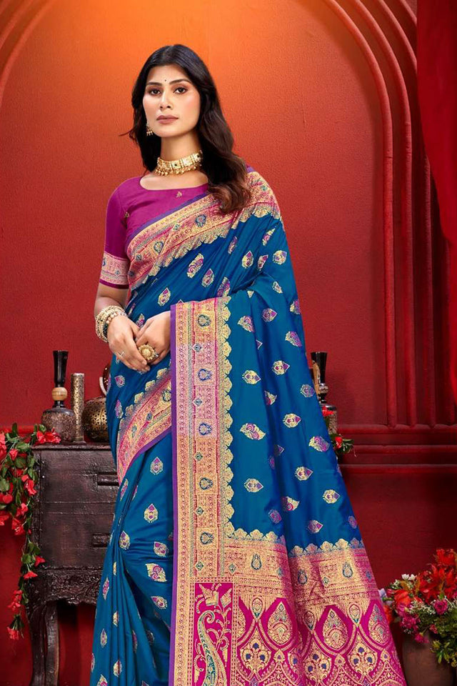Blue Woven Silk Saree