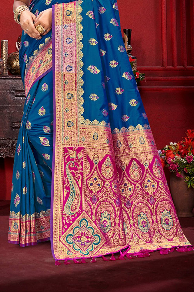 Blue Woven Silk Saree
