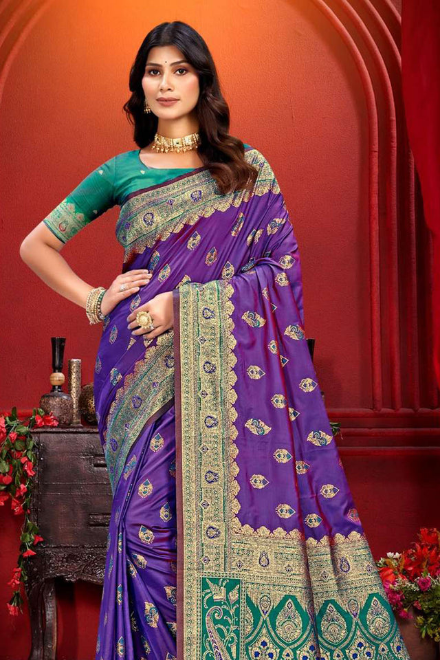Violet Woven Silk Saree