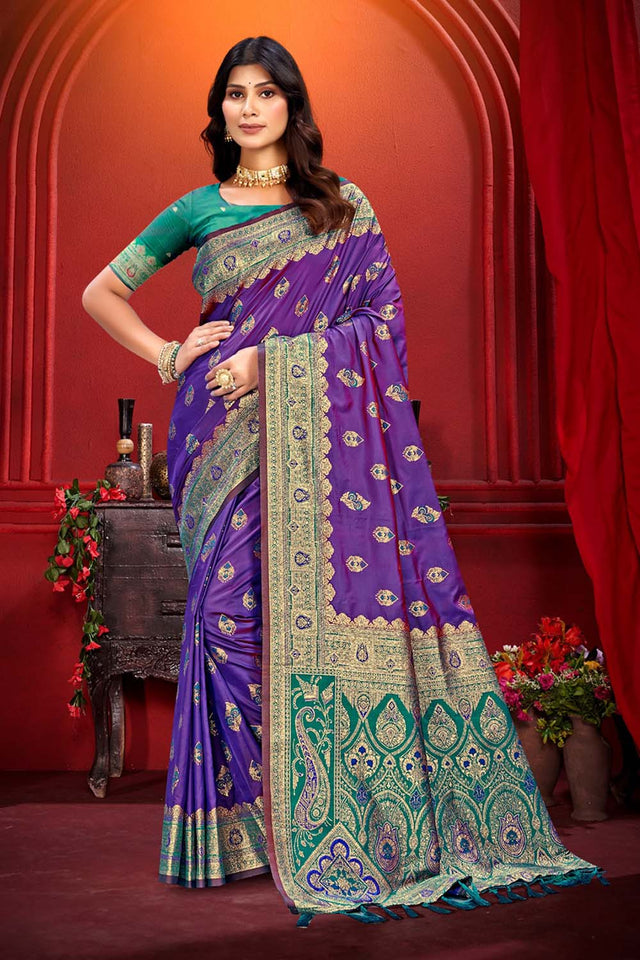 Violet Woven Silk Saree