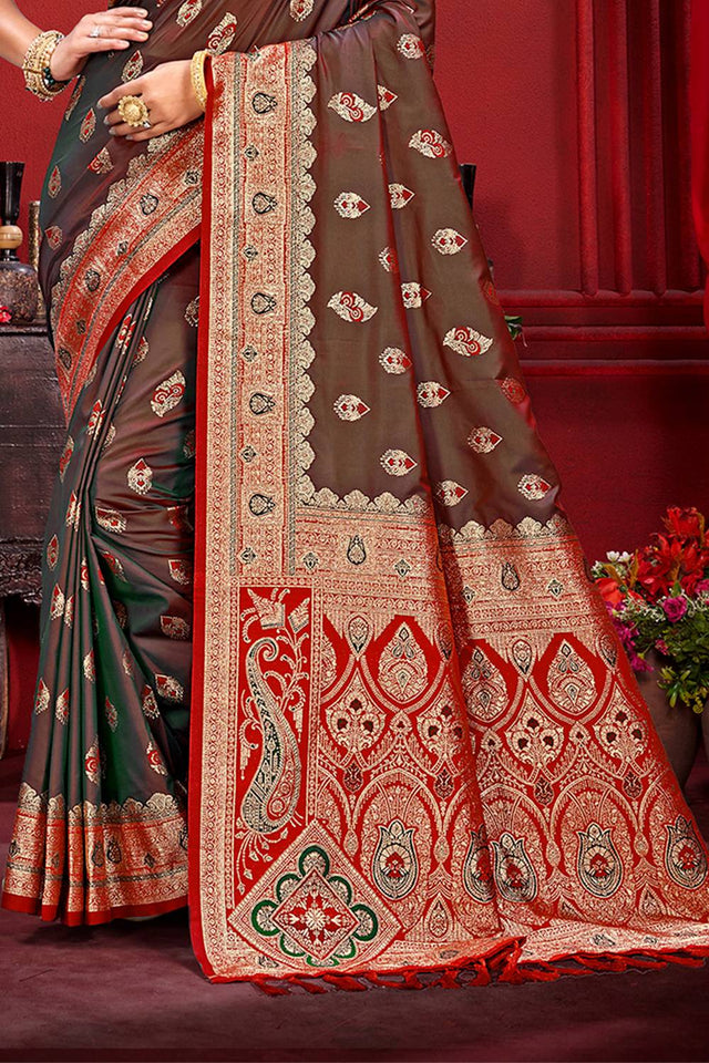 Brown Woven Silk Saree
