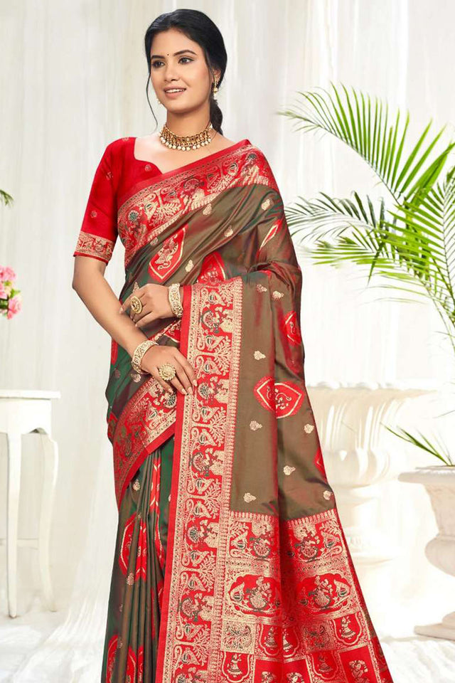Red Woven Silk Saree