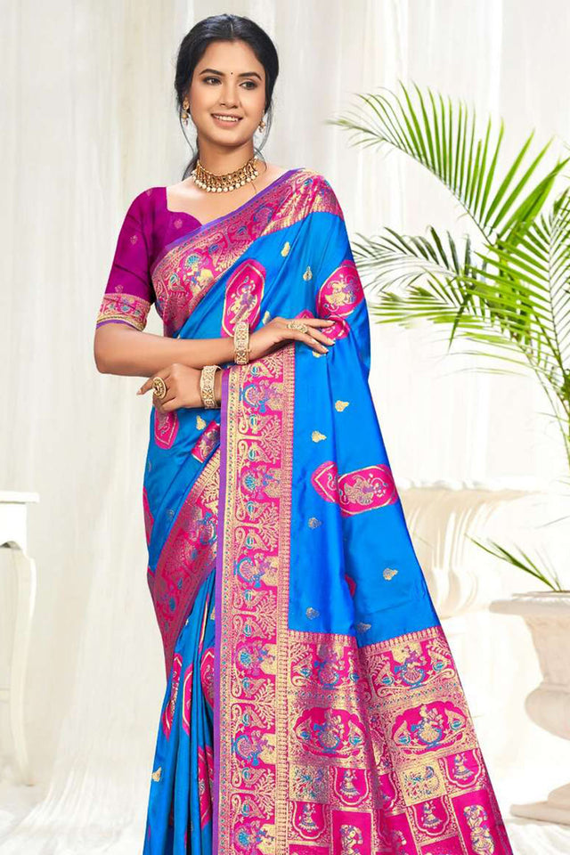 Blue Woven Silk Saree