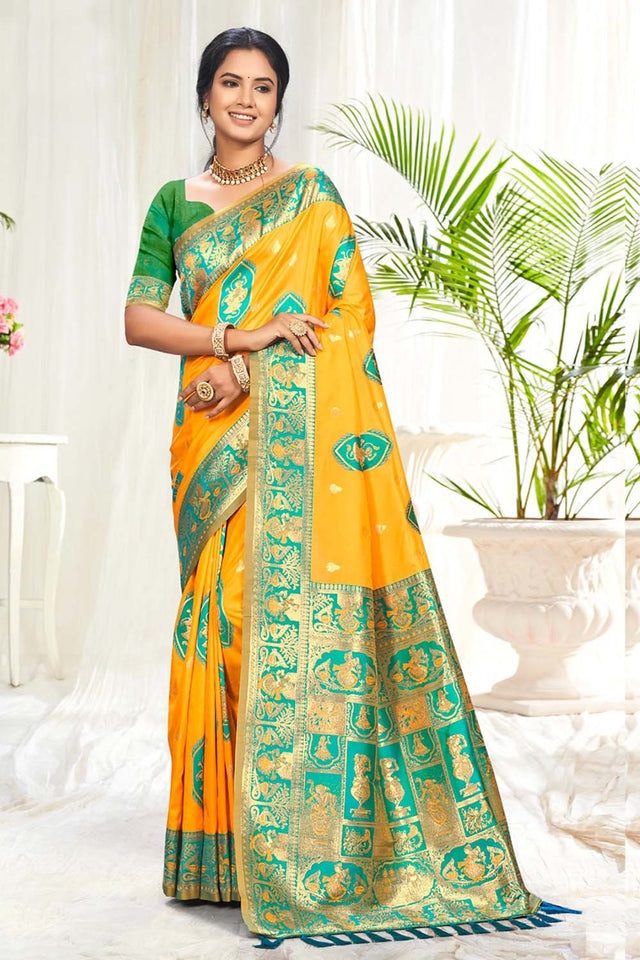 Yellow Woven Silk Saree