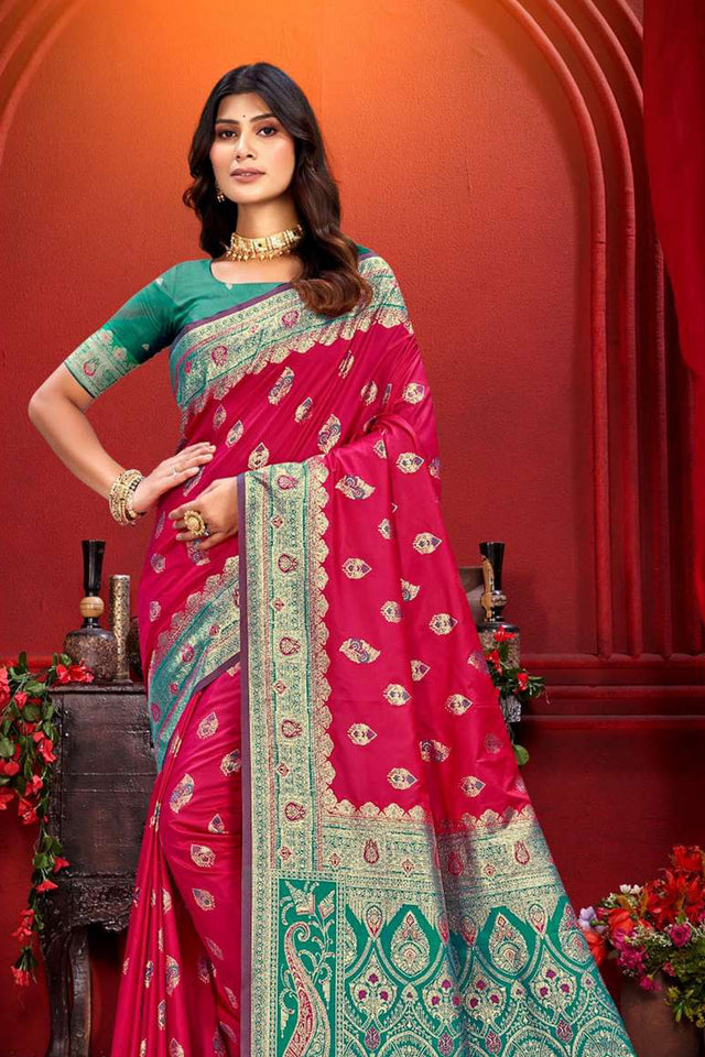 Pink Woven Silk Saree