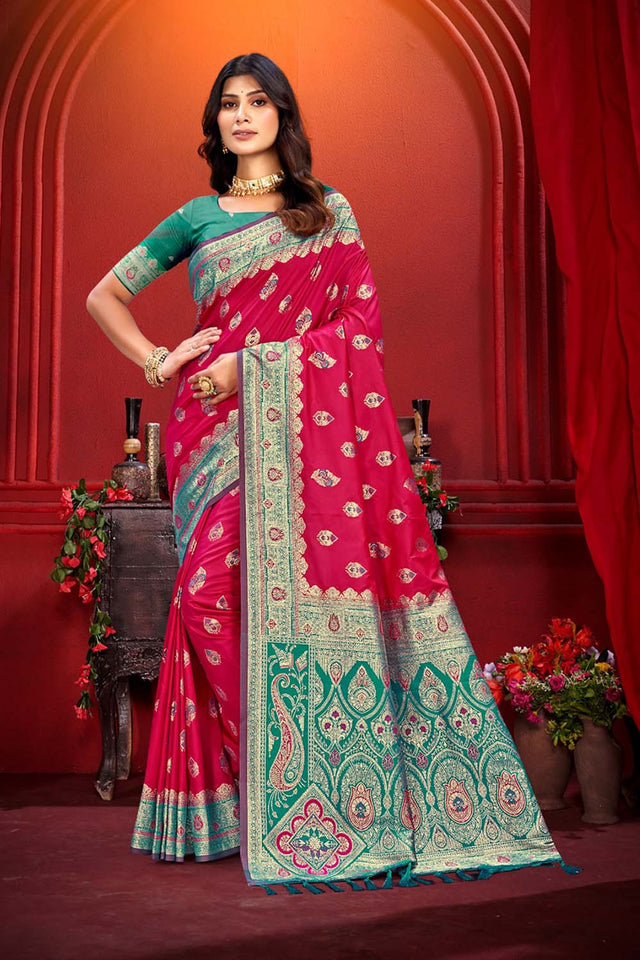 Pink Woven Silk Saree