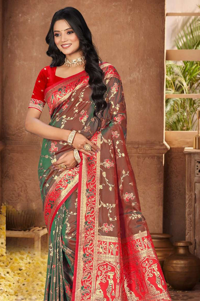 Brown Woven Silk Saree