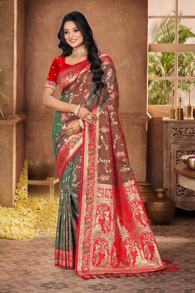 Brown Woven Silk Saree