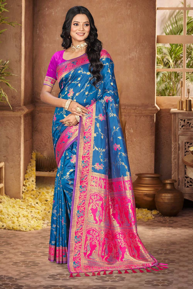 Light Blue Woven Silk Saree
