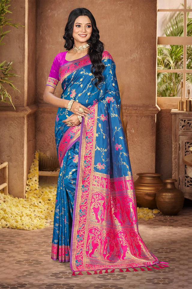 Royal Blue Woven Silk Saree