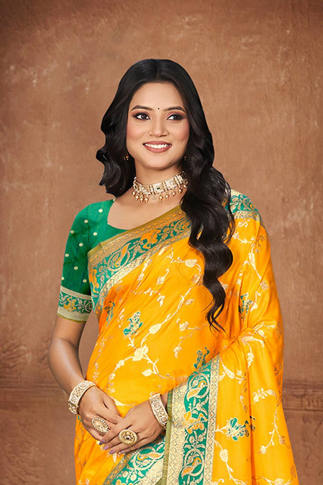 Yellow Woven Silk Saree