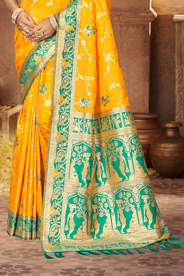 Yellow Woven Silk Saree