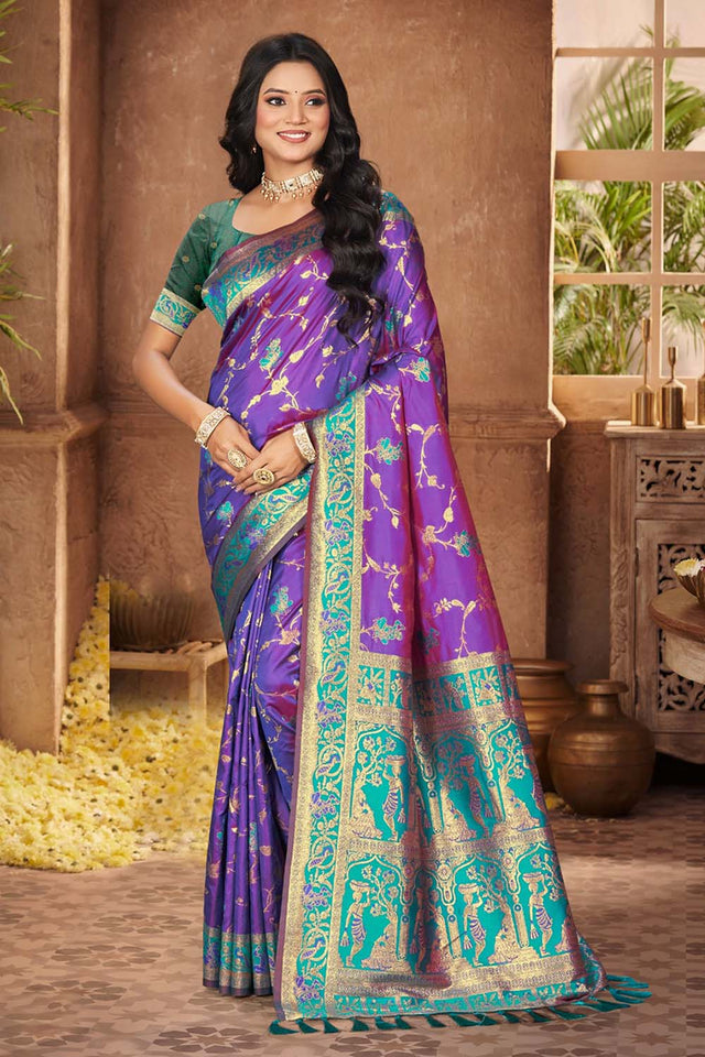 Violet Woven Silk Saree